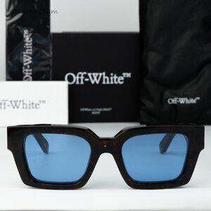 Off-White Men Sunglasses Havana Blue Square OERI008 VIRGIL 6045 NEW AUTHENTIC